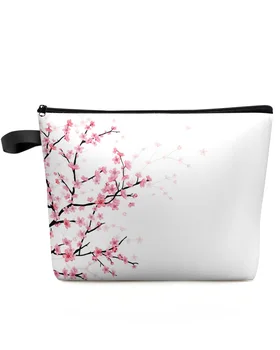 Весенне-розовый цветок, Вишневый цвет, белая косметичка, дорожные принадлежности, женские косметические сумки, органайзер, пенал для хранения.