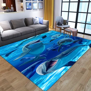 Ковры с 3D-принтом мультяшного дельфина для гостиной, спальни, прикроватного дивана, коврика, мягких детских игровых ковриков, нескользящих ковриков в прихожей