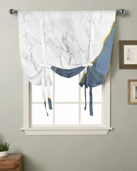 Белый мрамор Светло-голубой Кухня Короткий карниз для штор Карманные шторы Домашний Декор Спальня Маленькое окно Римские шторы на завязках
