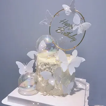 Украшение торта белой бабочкой ручной работы С Днем Рождения Торт Топпер для свадьбы День Рождения Принадлежности для душа Ребенка Топперы