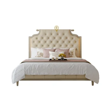 Французская легкая Роскошная Современная простая королевская кровать из массива вишневого дерева, Кремовая кровать Wind Princess, Мягкая упаковка, свадебная кровать