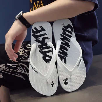 Новые Горячие Модные Мужские сандалии на плоской подошве с надписью 