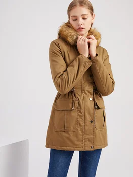 Женская зимняя куртка, длинная флисовая шуба, большие размеры, толстые женские куртки, одежда с капюшоном, длинные зимние куртки, парки из перьев
