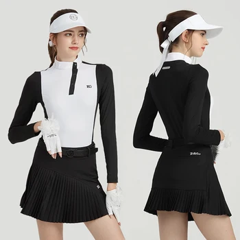 Новый комплект одежды BLKTEE Golf, женская рубашка поло с длинным рукавом и воротником-стойкой, эластичный топ для гольфа, высококачественная плиссированная юбка, Короткая юбка