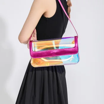 Брендовая дизайнерская прозрачная женская сумка через плечо с желеобразным лазером, модная летняя прозрачная сумка через плечо ярких цветов, Маленькая сумочка с клапаном