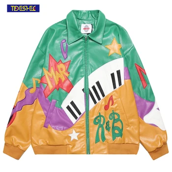 Уличная куртка с буквенной вышивкой, мужская цветная ветровка в стиле пэчворк, свободная куртка унисекс в стиле хип-хоп, Кожаная одежда