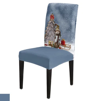 Зимние чехлы для обеденных стульев в виде снеговика и Рождественской елки из эластичного спандекса, чехол для сиденья для свадебной кухни, банкета, вечеринки