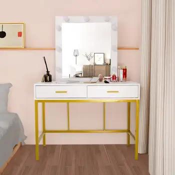 Туалетный столик для макияжа с зеркалом с подсветкой Туалетный столик с 2 выдвижными ящиками Письменный стол для домашней мебели для спальни