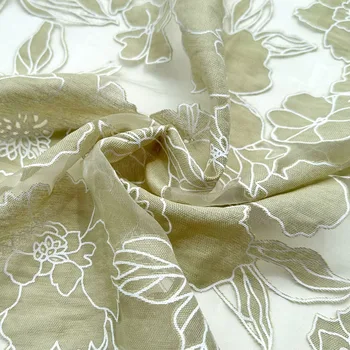 Элегантная полупрозрачная льняная ткань абрикосового цвета, Жаккардовая ткань ручной работы из органзы 2023 года высокого качества для летнего платья