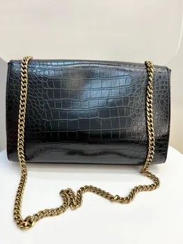 Женская сумка из воловьей кожи с крокодиловым узором в стиле ретро, новая двусторонняя реверсивная сумка, сумка на цепочке для подмышек, сумка через плечо.