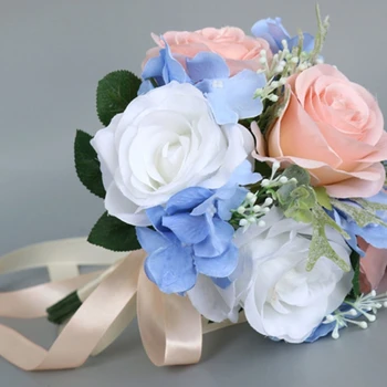 Свадебный искусственный сине-розовый букетик из маленьких цветов для пары, жены, девушки