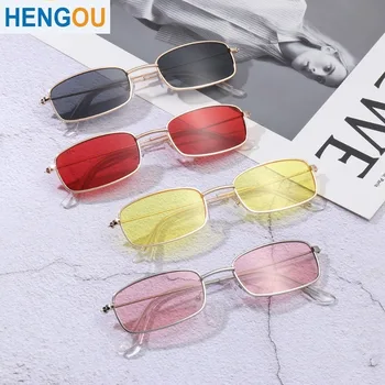 2023 Классические Цветные Металлические Прямоугольные солнцезащитные очки Маленькие Овальные Женские солнцезащитные очки Марки UV400 С оттенками очков