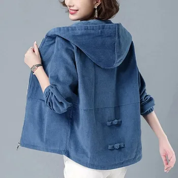 Женская весенне-осенняя вельветовая куртка 2022 Женская Новая Корейская короткая куртка для мамы среднего возраста с капюшоном A486
