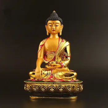 Супер Большая 21 см Позолоченная Тибетская Трехцветная Статуя Будды Шакьямуни с тремя Драгоценными Камнями, Украшающая Статуэтку Будды Шакьямуни