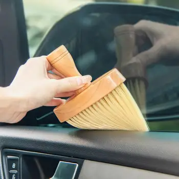 Щетка для чистки Без выпадения волос с деревянной ручкой Для чистки салона Легкая мягкая щетка для деталей автомобиля