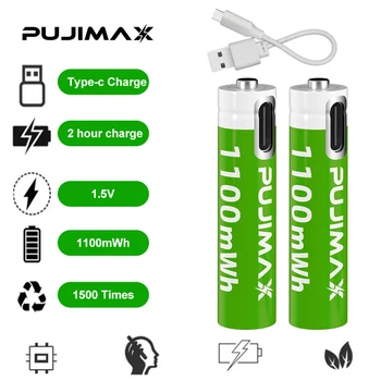 PUJIMAX 1.5V AAA 1100mWh Литий-ионная Аккумуляторная Батарея Реальной Емкости Литиевая Батарея USB Type C Литий-ионные Аккумуляторы Для Будильника