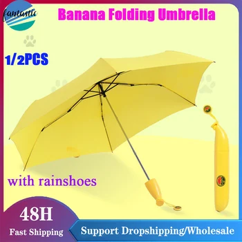 1 шт. Банановый зонтик, Милые Фруктовые зонтики, складной зонтик, Модный Мини-УФ-Ветрозащитный Складной зонтик Для женщин, мужской зонтик В подарок