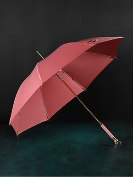 Хрустальный зонт с длинной ручкой, Большой двойной, однотонный, Простой, Унисекс, ручной, прямой, алюминиевый сплав, однотонная ткань NC