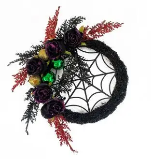 Готический венок на Хэллоуин для входной двери, Черные Розы, Бант, Черные цветы, Декоративные гирлянды в виде паука, украшение для вечеринки L5