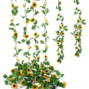 Подвесные цветы на потолке Высотой 7,8 фута, Искусственная гирлянда из Подсолнухов, 1 шт. Шелковые Желтые виноградные цветы для букета полевых цветов, искусственные