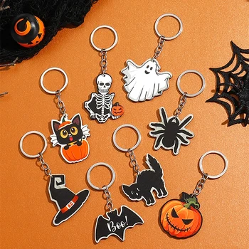 Хэллоуин деревянный автомобильный брелок тыква призрак паук Летучая мышь скелет кулон кошка, ведьма, шляпа, кольцо для ключей рюкзак сумка подвески подарок партии