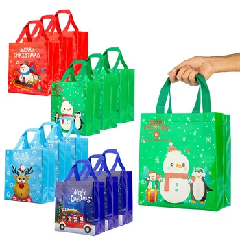 4 упаковки с ручками многоразового использования для рождественских покупок в продуктовых магазинах Многофункциональная нетканая сумка для рождественских праздников и вечеринок