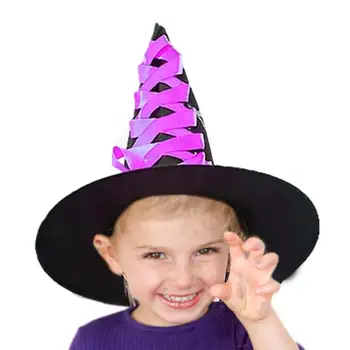 Шляпа ведьмы на Хэллоуин для девочек, Аксессуары ведьмы для жуткого Хэллоуина, Шляпа волшебницы, метла для ролевой косплей-костюмированной вечеринки