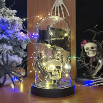 Подарок на Хэллоуин, светящиеся стеклянные розы с подсветкой, украшение столешницы в виде черепа-паука
