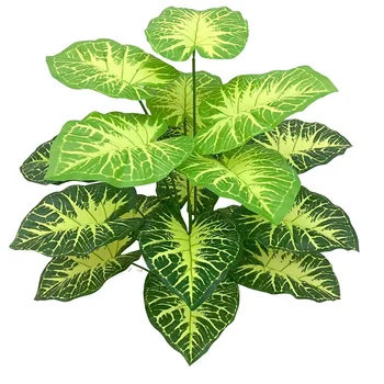 1 Букет из 18 Листьев Искусственных растений, Большой лист Таро, Тропический Бонсай, Поддельный Зеленый Укроп, Свадебное украшение для вечеринки.