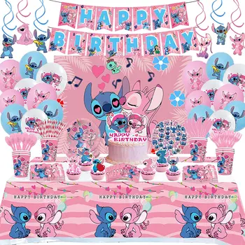 Розовые украшения для дня рождения в стиле Лило и Стич Одноразовая посуда Чашка Тарелка скатерть Воздушные шары Детские принадлежности для душа
