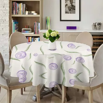 Круглая 60-дюймовая водонепроницаемая полиэфирная моющаяся скатерть, Покрытие стола с цветочным рисунком