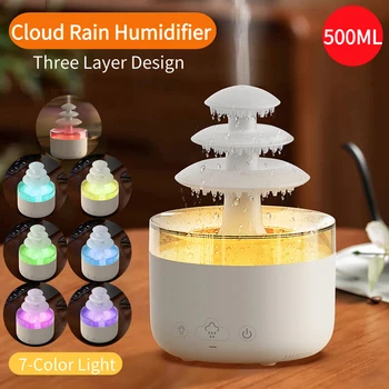 Новый 3-слойный Увлажнитель Воздуха Cloud Rain 500 мл Диффузор для Ароматерапии с эфирным маслом и красочной Подсветкой USB-Увлажнитель воздуха Mute Mist
