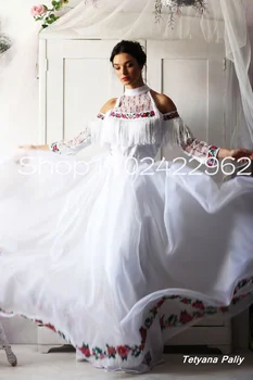 Свадебные платья Fairy Beach с богемной вышивкой, высокий вырез, длинный рукав, свадебное платье в стиле Вестерн Кантри, блузка 