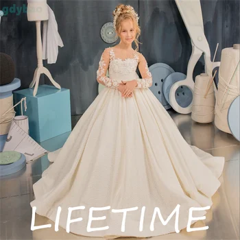 Белые жемчужные аппликации Принцессы, блестящие платья, платье для дня рождения от 2 до 14 лет, платье для первого причастия, платье в пол