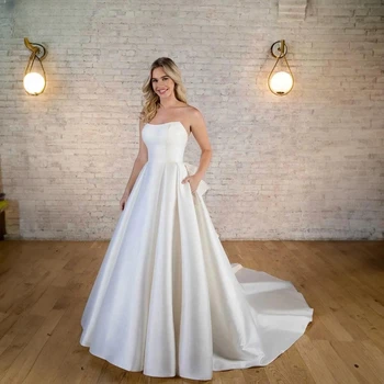 Свадебное платье Популярное в 2023 году, атласное, без рукавов, великолепные свадебные платья, потрясающее свадебное платье на заказ По меркам