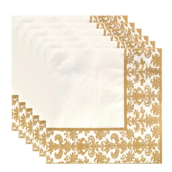 100шт одноразовых салфеток с золотым принтом, салфетки с принтом из папиросной бумаги для ресторанов и отелей (золотистый + белый)