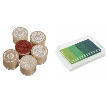 Inkpad Craft Мультиградиентный зеленый 4 X цветных чернильных штемпеля на масляной основе с 6 различными деревянными резиновыми штампами