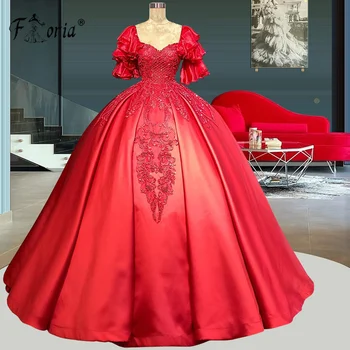 Бальное платье Скромного красного цвета С короткими рукавами и оборками, платье для выпускного вечера, аппликации, бисероплетения, платья для официальных мероприятий, платья для свадебной вечеринки, Вечерние платья