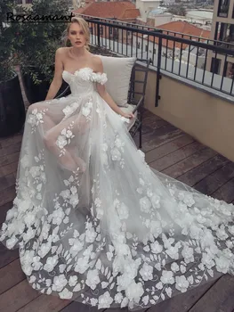 2023 Свадебное платье на одно плечо из тюля, кружевные свадебные платья для невесты, прозрачное свадебное платье для вечеринки с открытой спиной