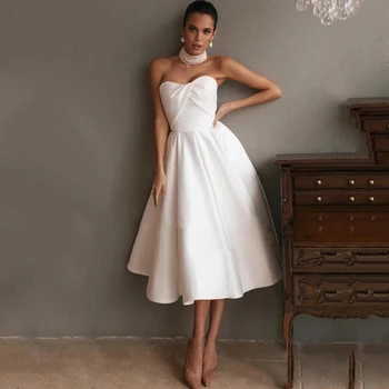 2023 Простые Белые Атласные Короткие Свадебные платья Длиной до колен Princess Vestidos Plus Size Prom Homecoming