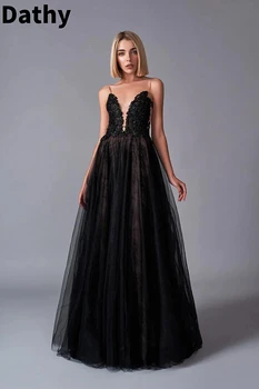 Роскошная черная аппликация на груди, свадебное платье с большой открытой спиной, сексуальное длинное платье из тюля трапециевидной формы, женское вечернее платье для вечеринки
