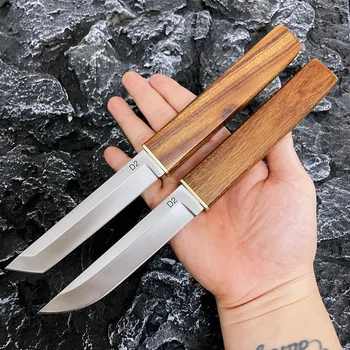 Двойной нож Kikuta Outdoor Knife D2 Со стальной деревянной ручкой, портативный инструмент для кемпинга, охоты, многофункциональный прямой нож