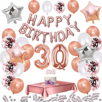 30 Украшений для вечеринки по случаю Дня рождения Розовое Золото, 30-летняя Скатерть из воздушных шаров с конфетти, 30-летний юбилей Женщины и мужчины в стиле деко