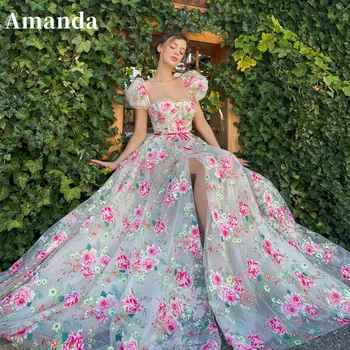 Вечернее платье Amanda Sweet Pink в цветочек, Роскошное платье для выпускного вечера с кружевной вышивкой 2023, вечернее платье в пол, платье принцессы для выпускного вечера А-силуэта