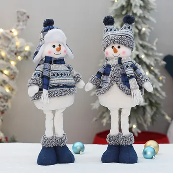 Новое рождественское украшение 2023 года Из синей ткани, масштабируемый Снеговик, Новогодняя детская подарочная кукла, настольные украшения на Рождество