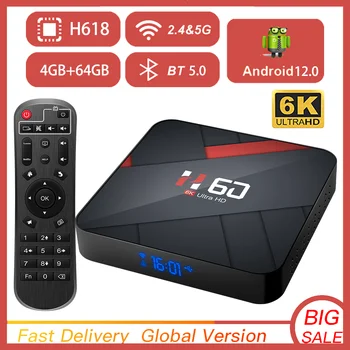 Android TV Box Android 12 4 ГБ 64 ГБ 6K H.265 Медиаплеер 3D Видео 2,4 Г и 5 ГГц Двойной Wifi Bluetooth 4K Smart TV Box Телеприставка