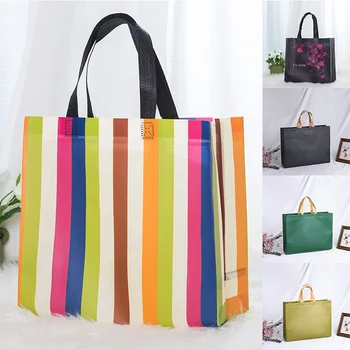 Handbag Non-woven Fabric Bag With Film Folding Shopping Bags Strip Plaid Pattern Storage Bags Organizer сумка косметичка женская