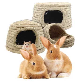 Подстилка для домашних кроликов из натуральной соломы, плетеный домик, игрушки для жевания кроликов, гнездо из сена, подстилка для хомяков, Шиншилл, мышей, мелких животных