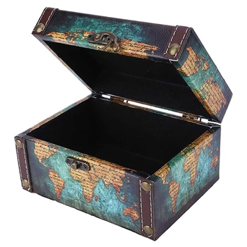 Европейский винтажный ящик для хранения ювелирных изделий, Многоцелевой Антикварный Деревянный Пиратский сундук с сокровищами, футляр для сувениров с буквами на карте мира