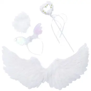 1 комплект, реквизит для костюмированной вечеринки с крыльями Феи-Ангела, повязка на голову для косплея, Волшебная палочка, Обруч с крыльями из перьев Ангела, набор